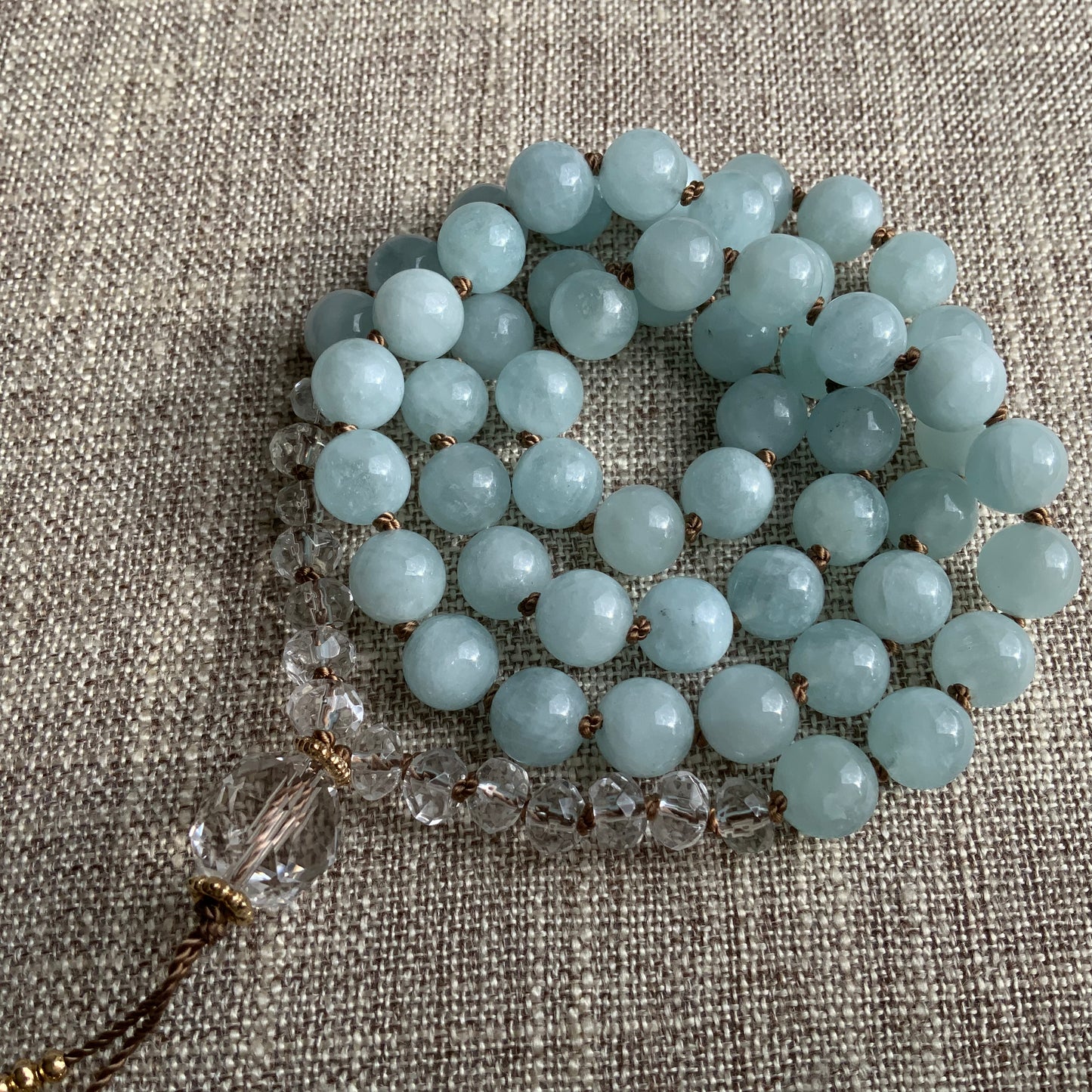 Aquamarine & Clear Quartz Knotted Necklace