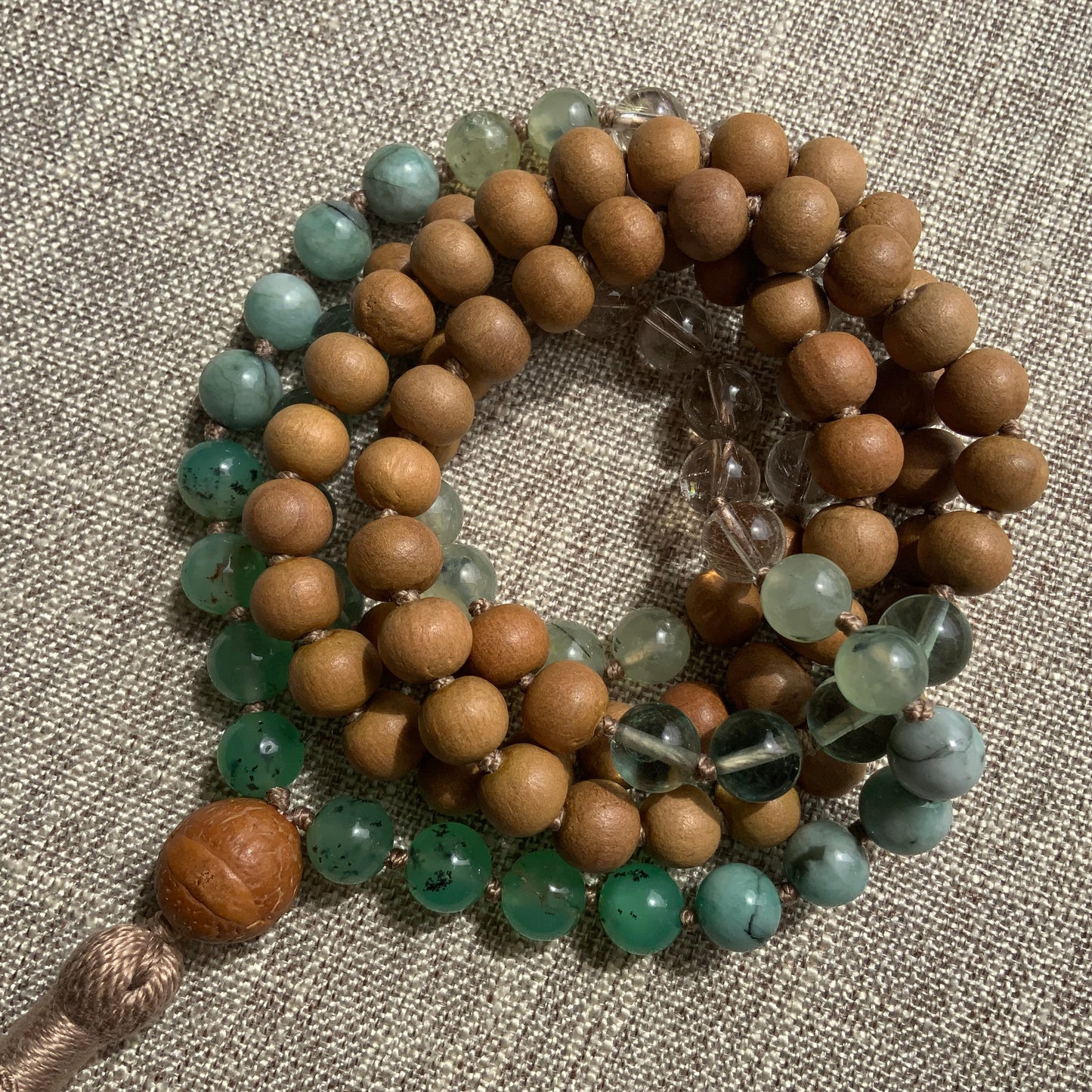 Soul Healer Mala Necklace | Gemstone & Sandalwood 108 Knotted Mala Beads