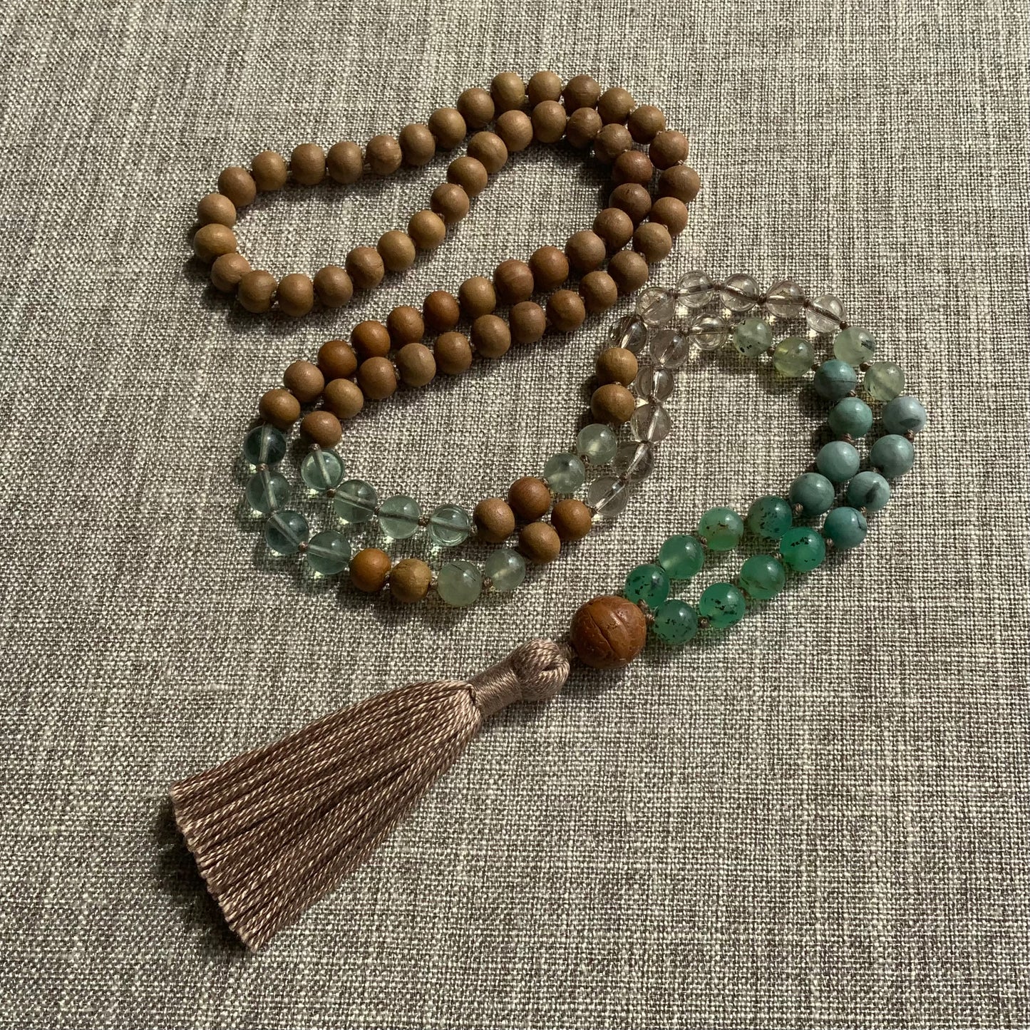 Soul Healer Mala Necklace | Gemstone & Sandalwood 108 Knotted Mala Beads