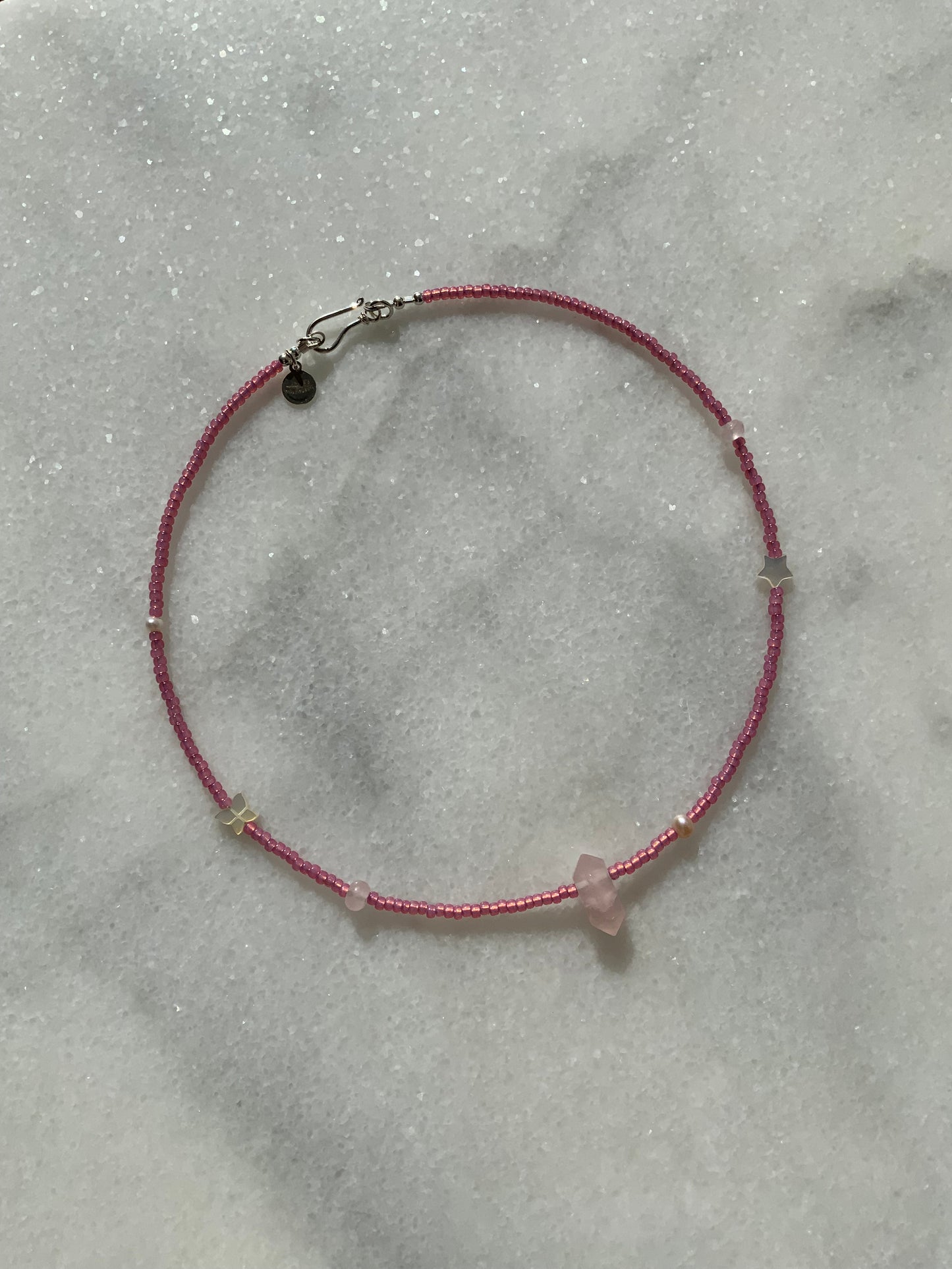 Rose Quartz Skinny Seeded Bead Necklace