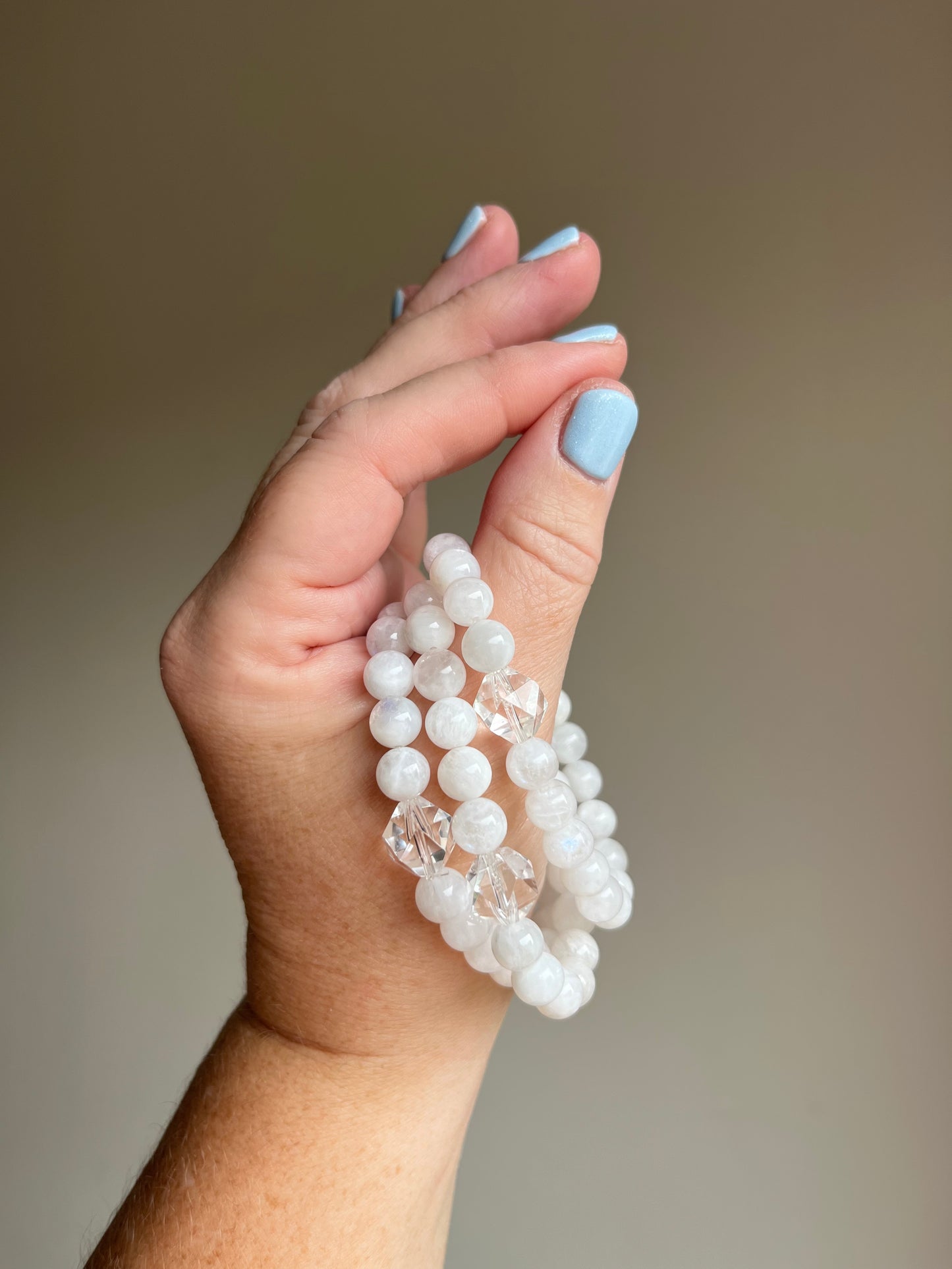 White Moonstone & Clear Quartz Stretchy Bracelet