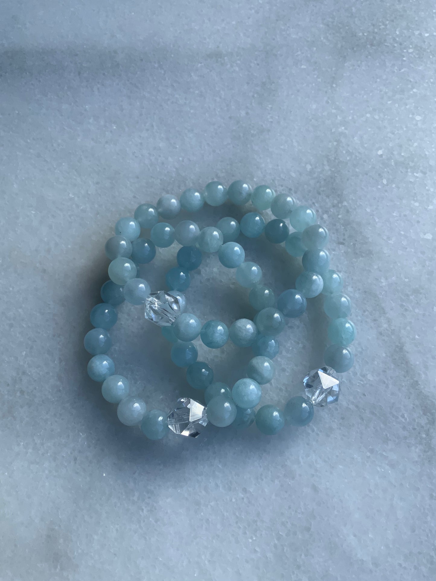 Aquamarine With Clear Quartz Stretchy Bracelet