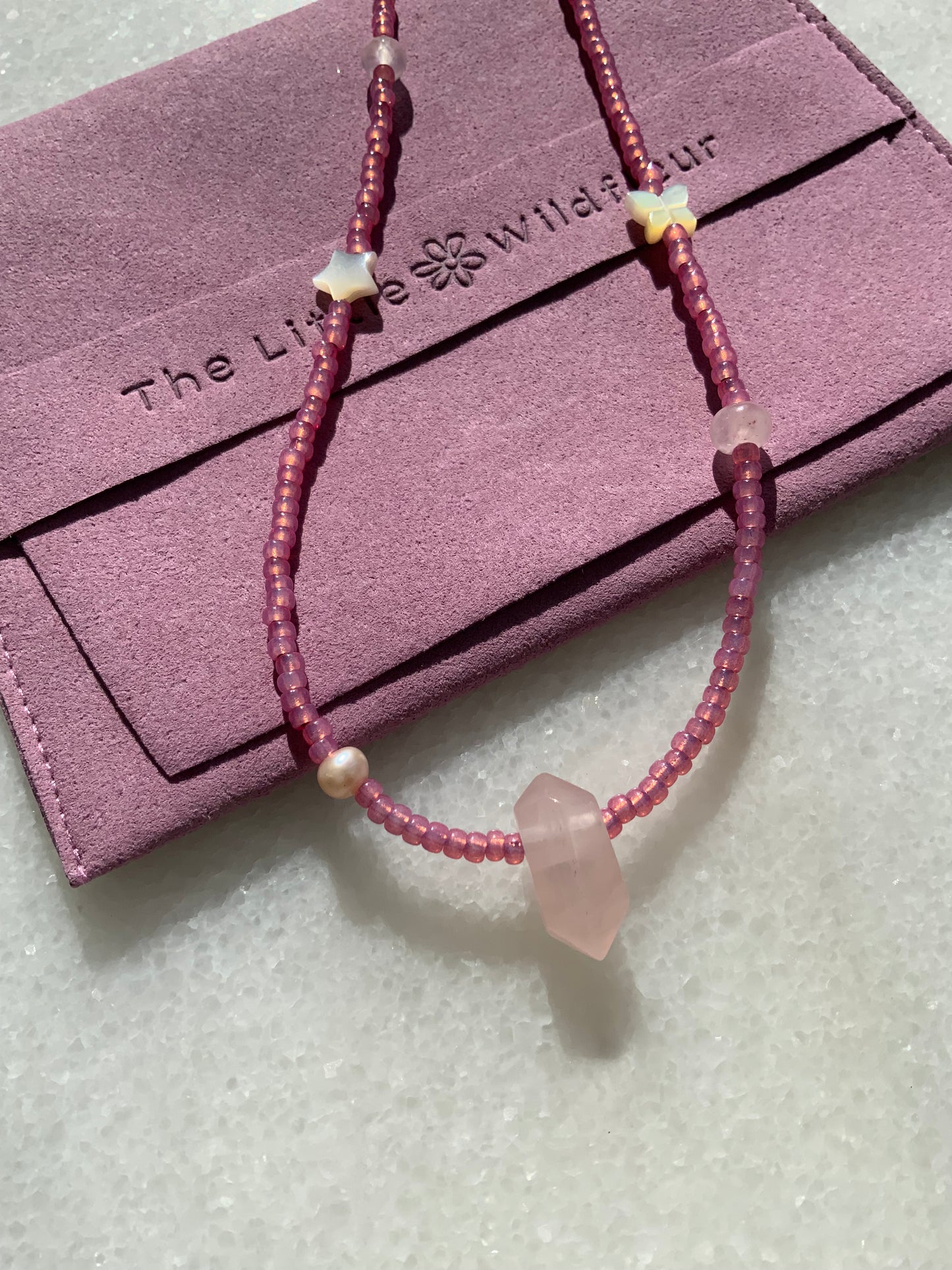 Rose Quartz Skinny Seeded Bead Necklace