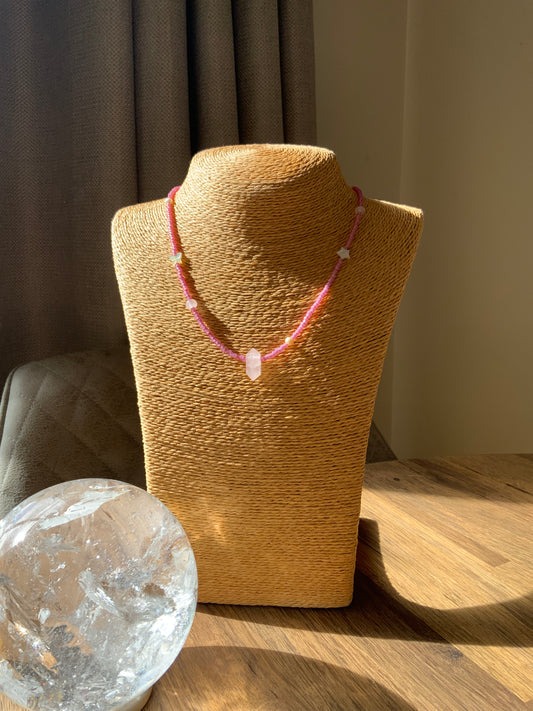 Rose Quartz Skinny Seeded Bead Necklace