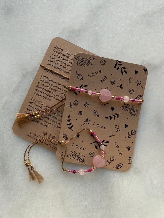 LOVE Adjustable Bracelet With Rose Quartz