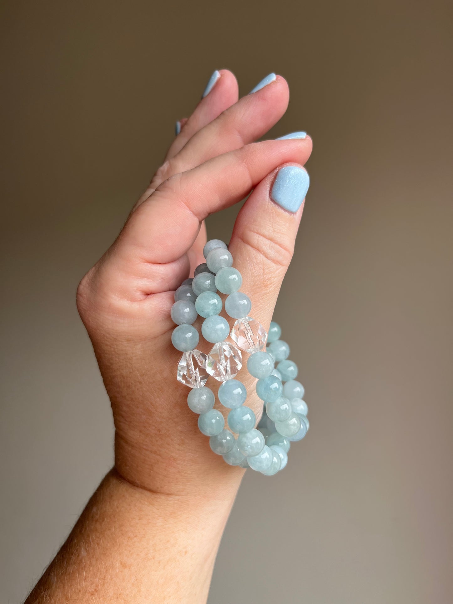 Aquamarine With Clear Quartz Stretchy Bracelet